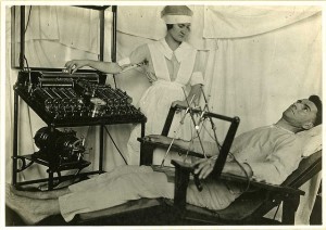 Image of electrical treatment given in World War 1 era