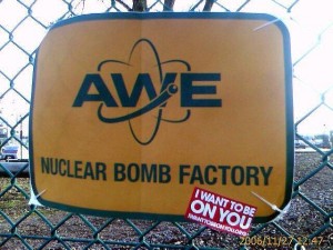Sign outside arms factory in Aldermaston