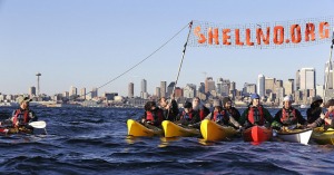 Image of protest in Seattle against Shell